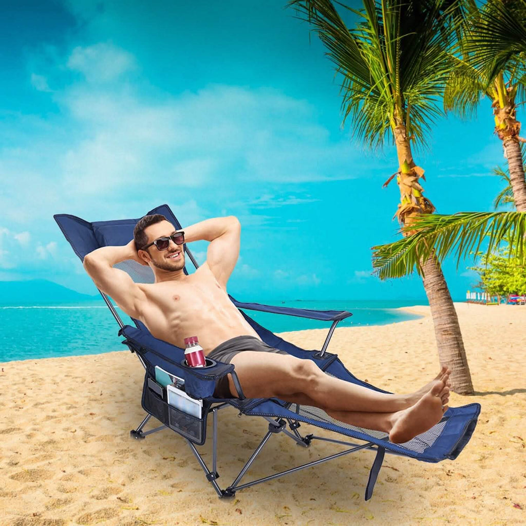 Foldable Camping Chair Heavy Duty Steel Lawn Chair with Reclining Backrest Angle by DailySale