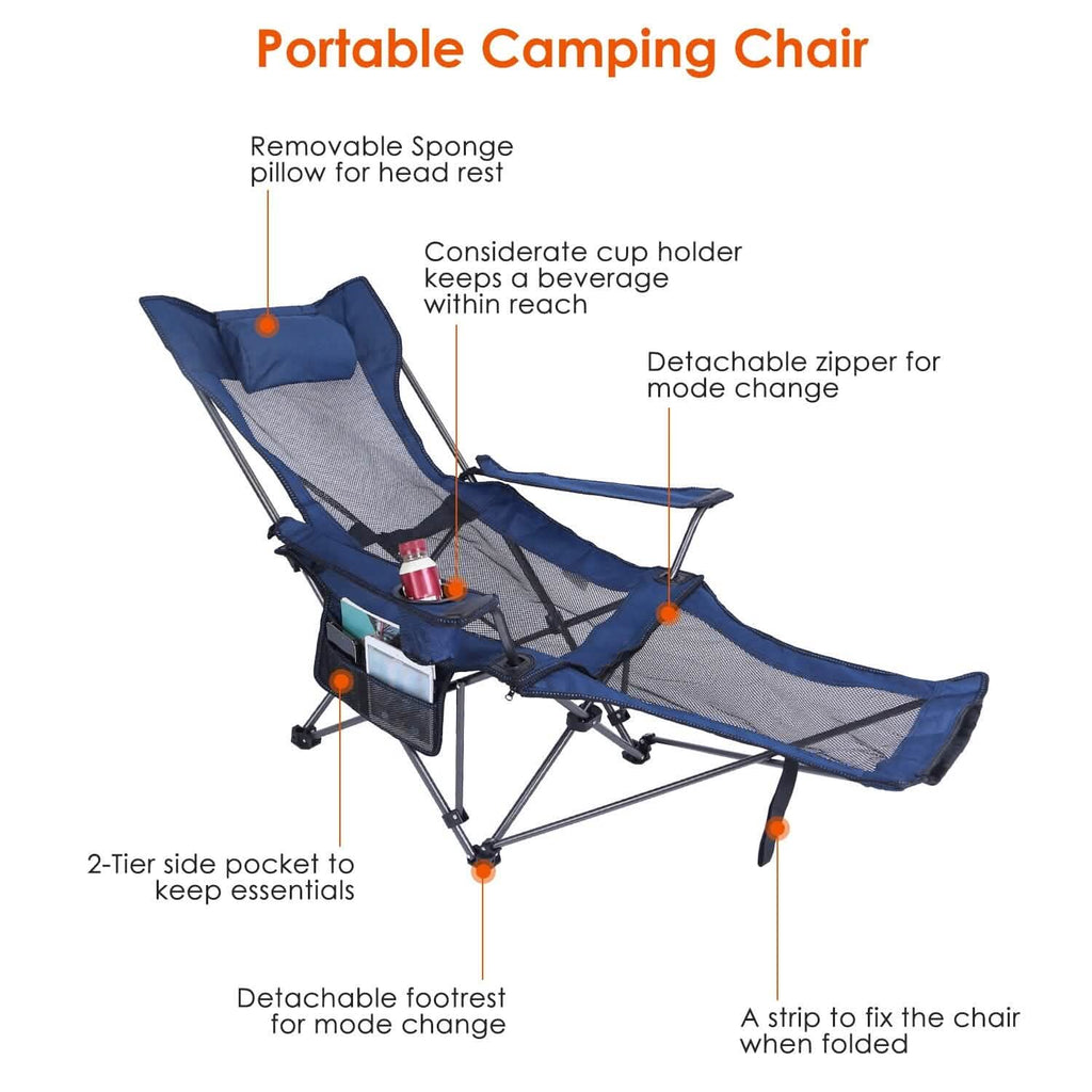 Foldable Camping Chair Heavy Duty Steel Lawn Chair with Reclining Backrest Angle by DailySale