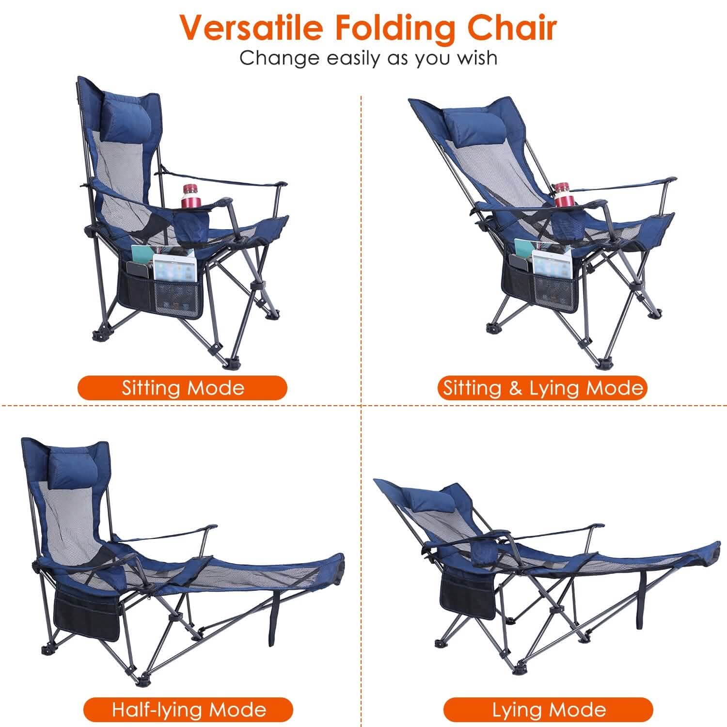 Foldable Camping Chair Heavy Duty Steel Lawn Chair with Reclining Backrest Angle by DailySale
