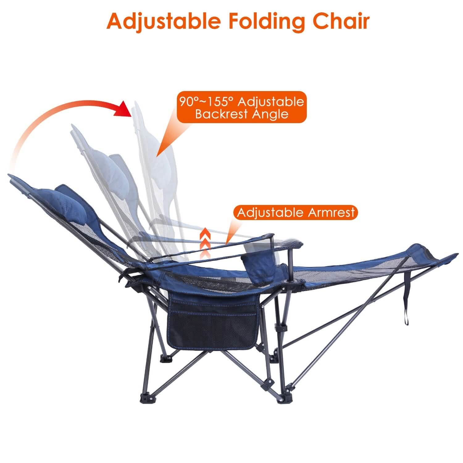 Foldable Camping Chair Heavy Duty Steel Lawn Chair with Reclining Backrest Angle by DailySale