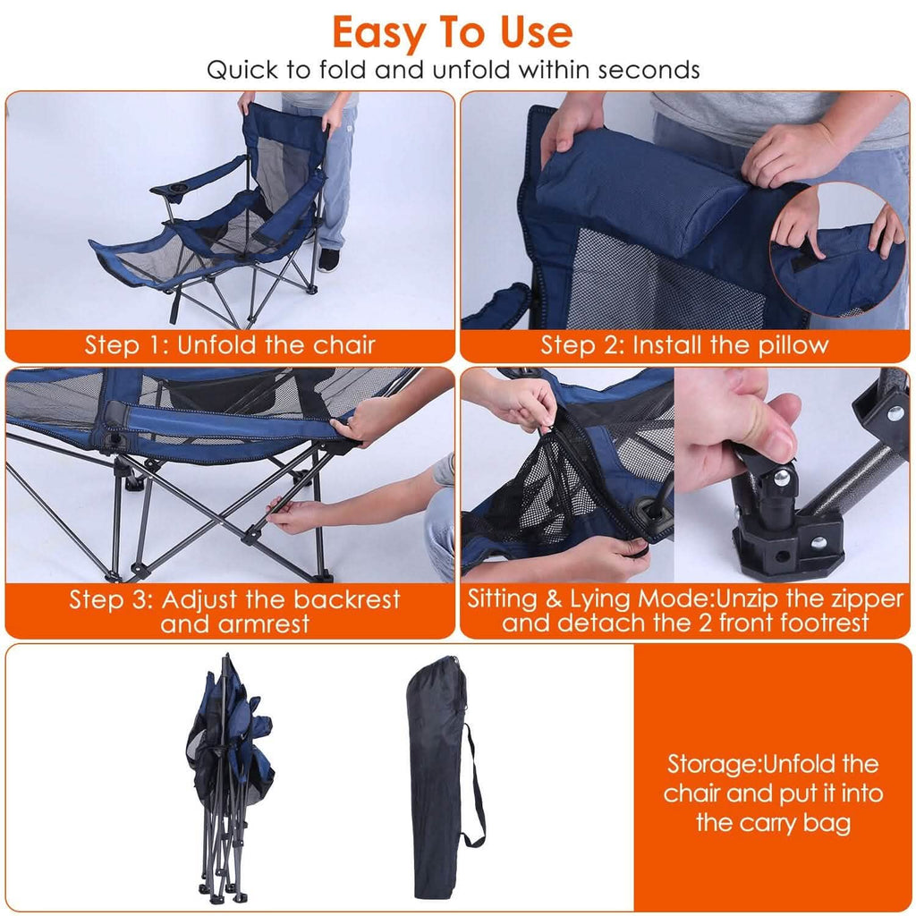 Foldable Camping Chair Heavy Duty Steel Lawn Chair with Reclining Backrest Angle by DailySale
