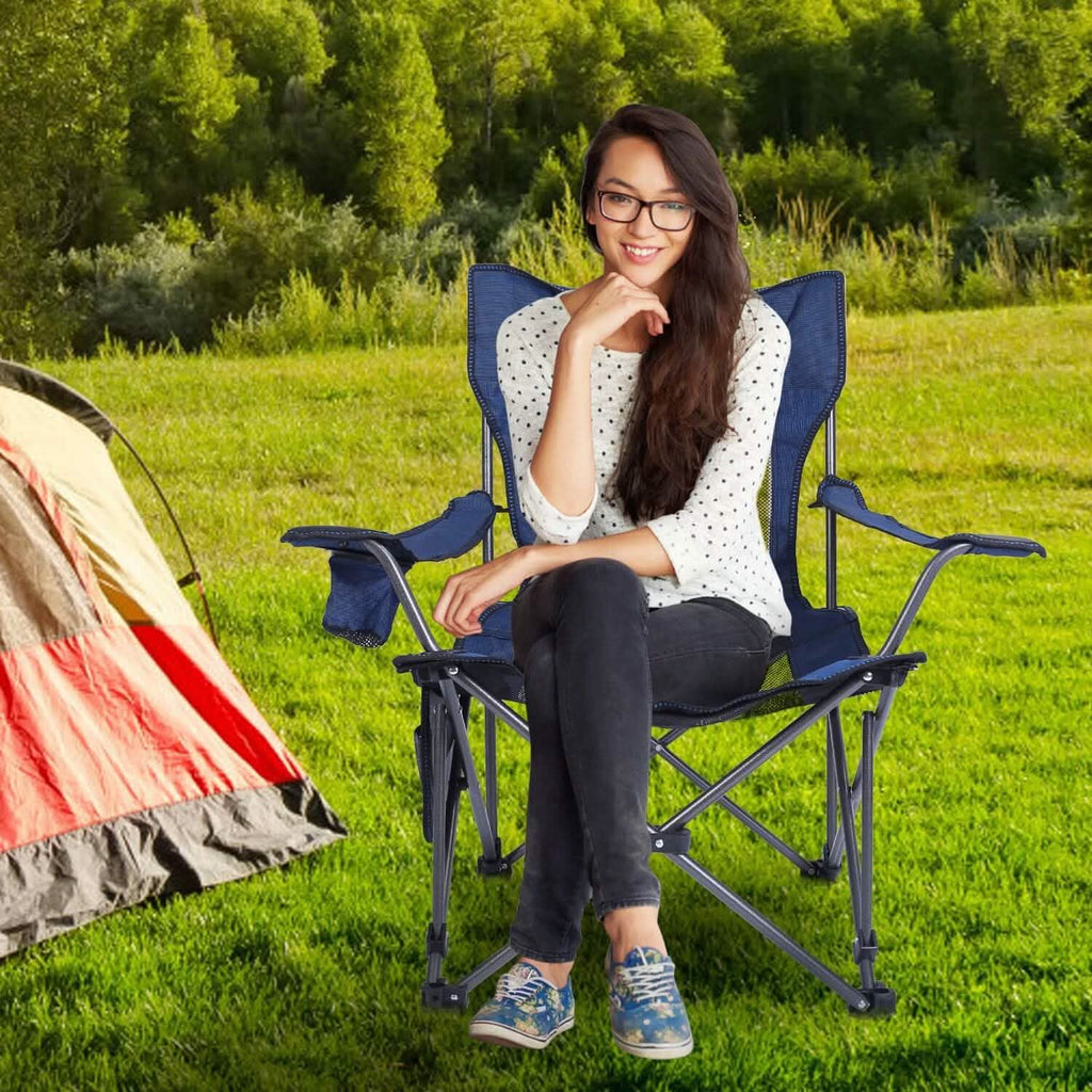 Foldable Camping Chair Heavy Duty Steel Lawn Chair with Reclining Backrest Angle by DailySale