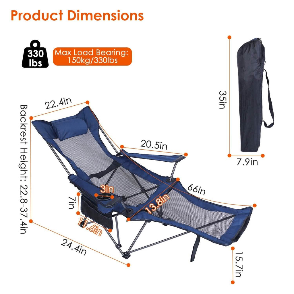 Foldable Camping Chair Heavy Duty Steel Lawn Chair with Reclining Backrest Angle by DailySale
