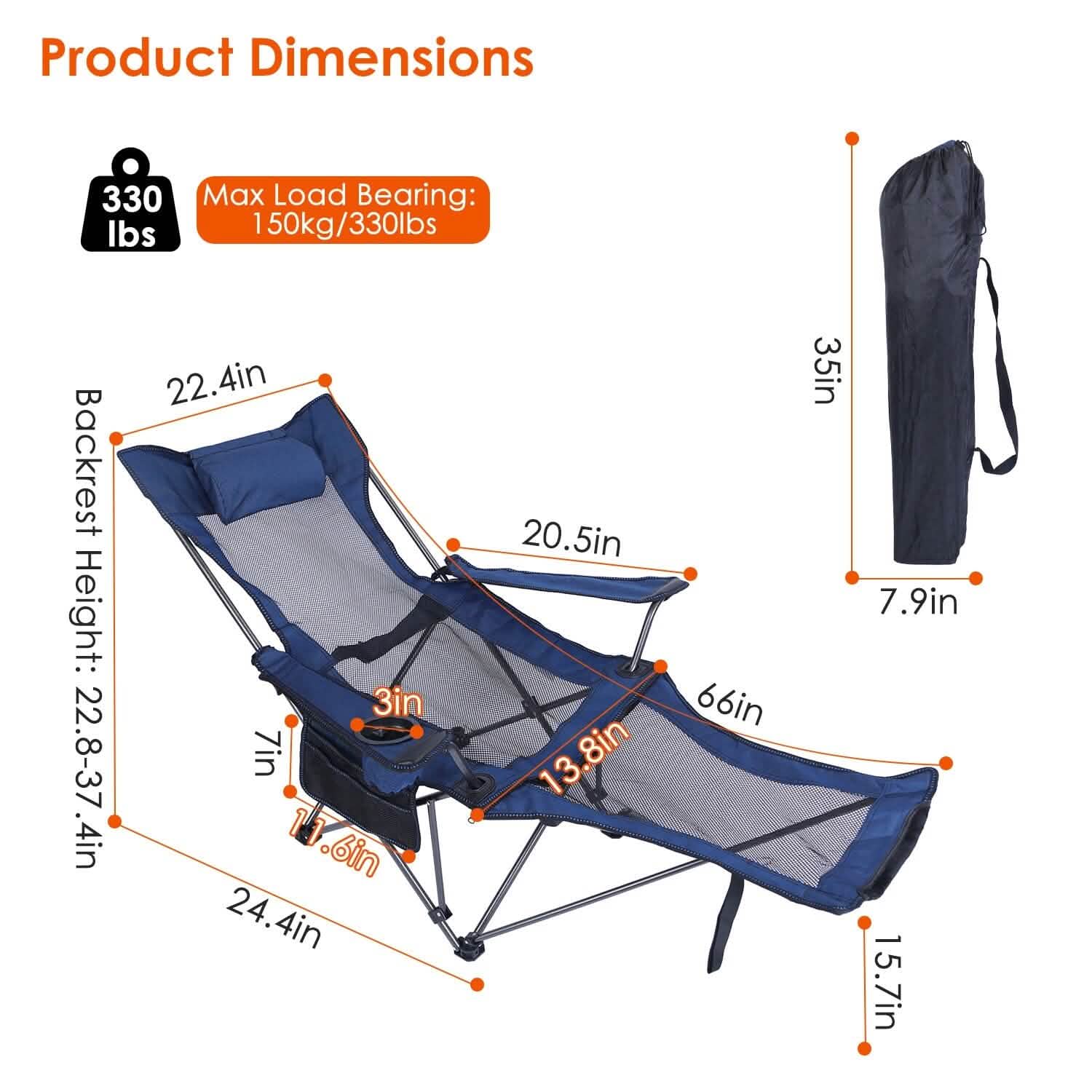 Foldable Camping Chair Heavy Duty Steel Lawn Chair with Reclining Backrest Angle by DailySale