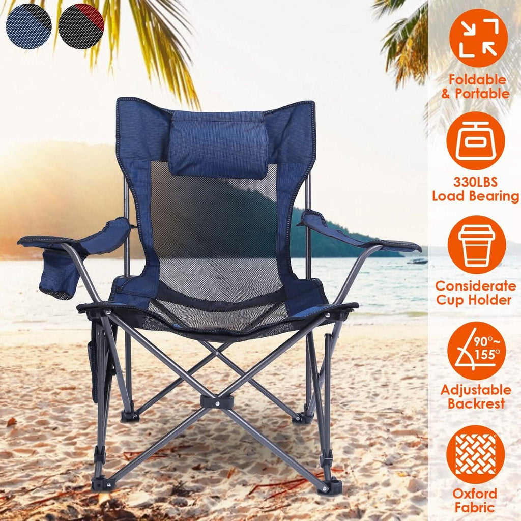 Foldable Camping Chair Heavy Duty Steel Lawn Chair with Reclining Backrest Angle by DailySale