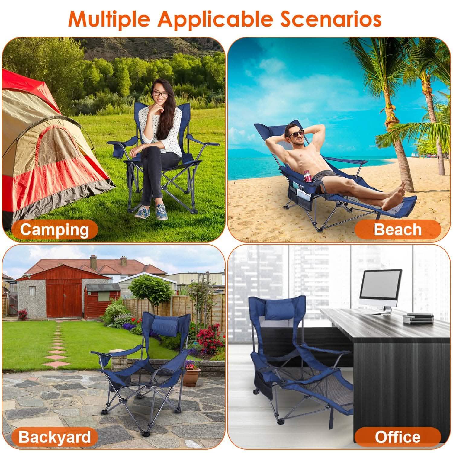 Foldable Camping Chair Heavy Duty Steel Lawn Chair with Reclining Backrest Angle by DailySale