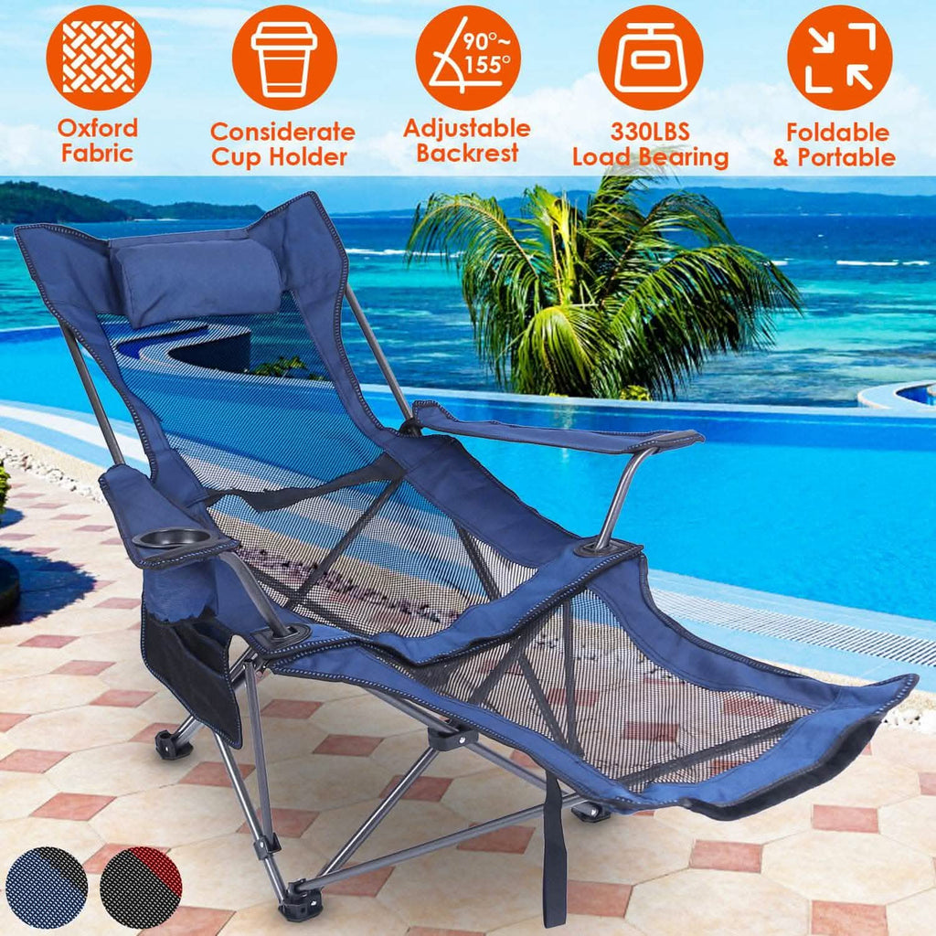 Foldable Camping Chair Heavy Duty Steel Lawn Chair with Reclining Backrest Angle by DailySale