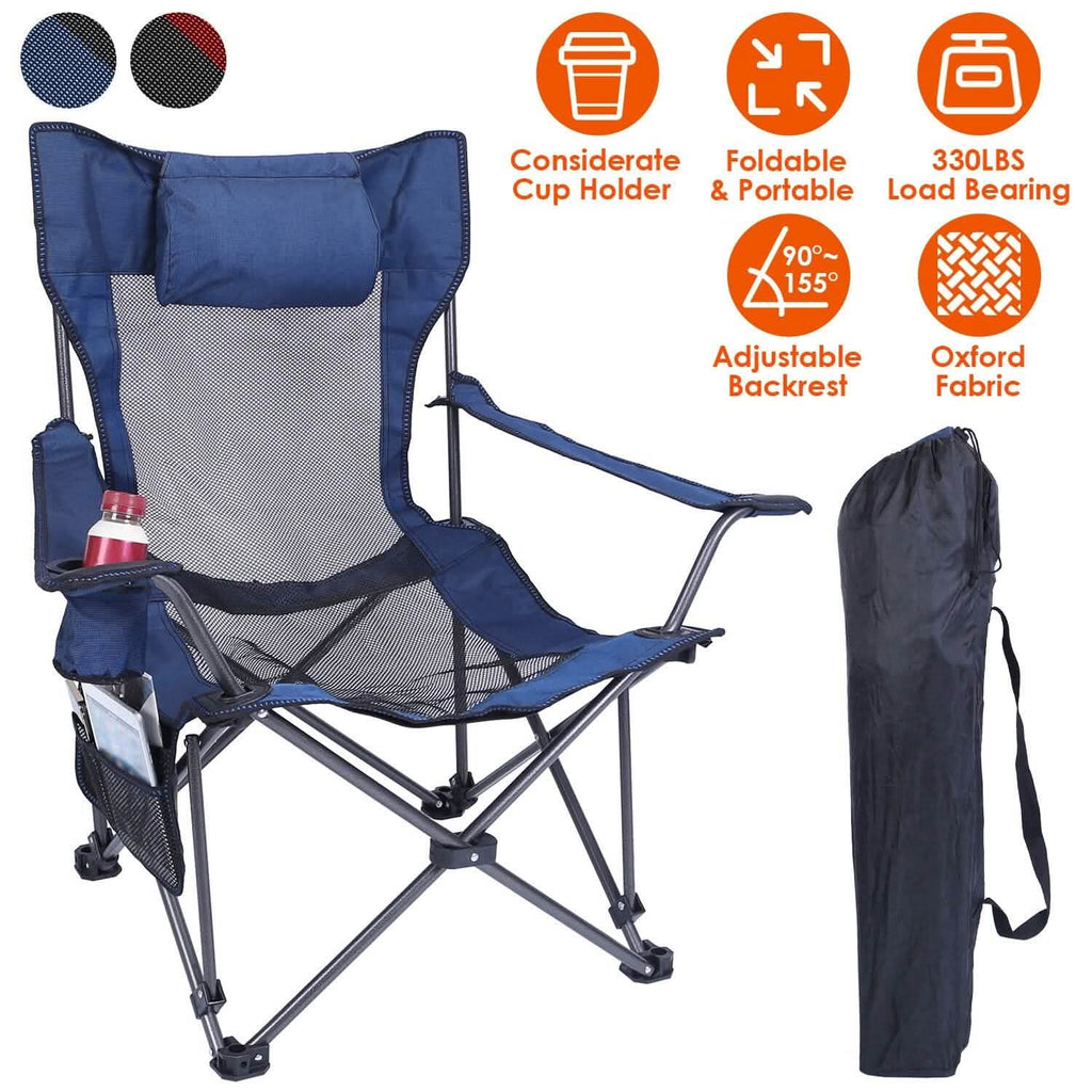 Foldable Camping Chair Heavy Duty Steel Lawn Chair with Reclining Backrest Angle by DailySale