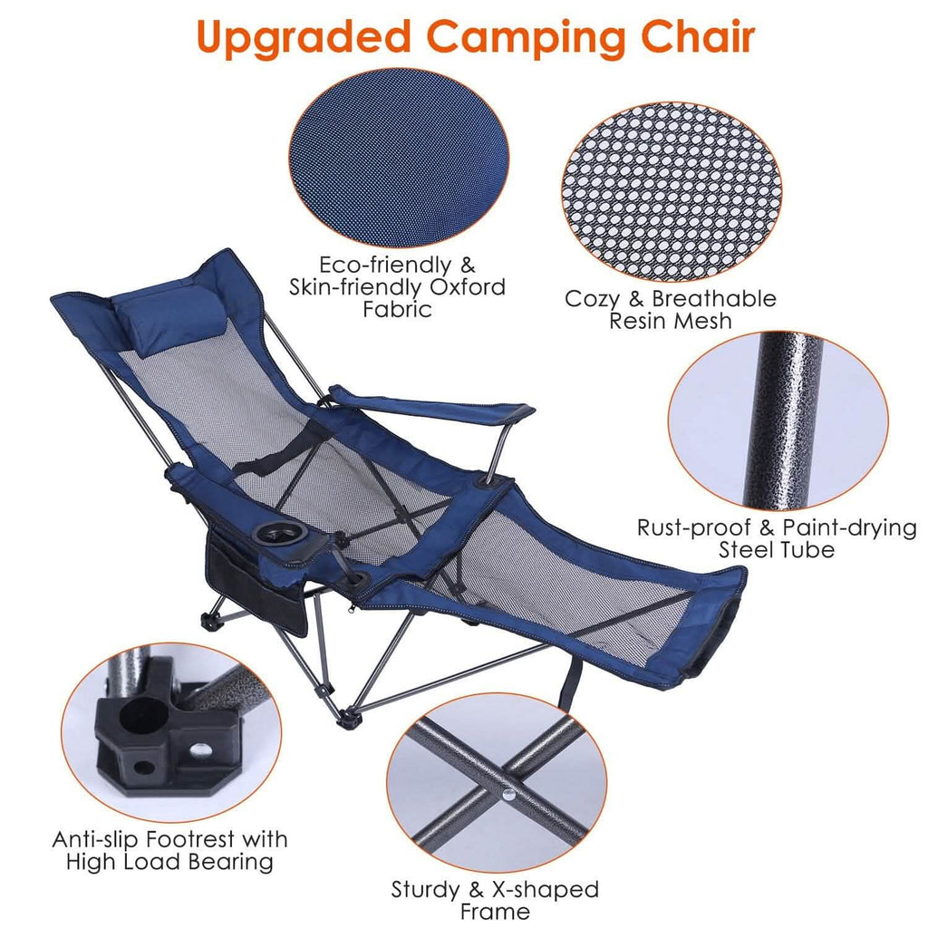 Foldable Camping Chair Heavy Duty Steel Lawn Chair with Reclining Backrest Angle by DailySale