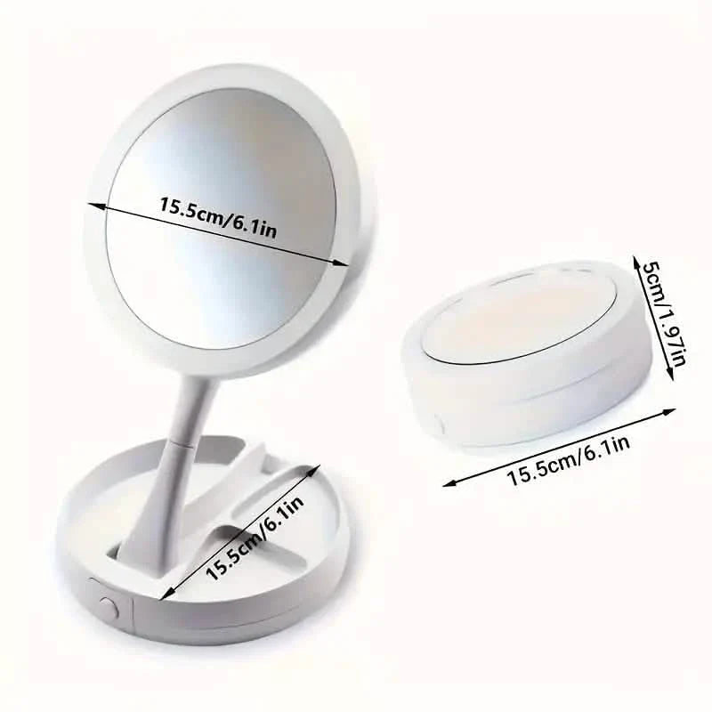 Foldable LED Vanity Mirror With Storage Box, Double-sided 1X & 10X Magnifying Retractable Mirror by DailySale