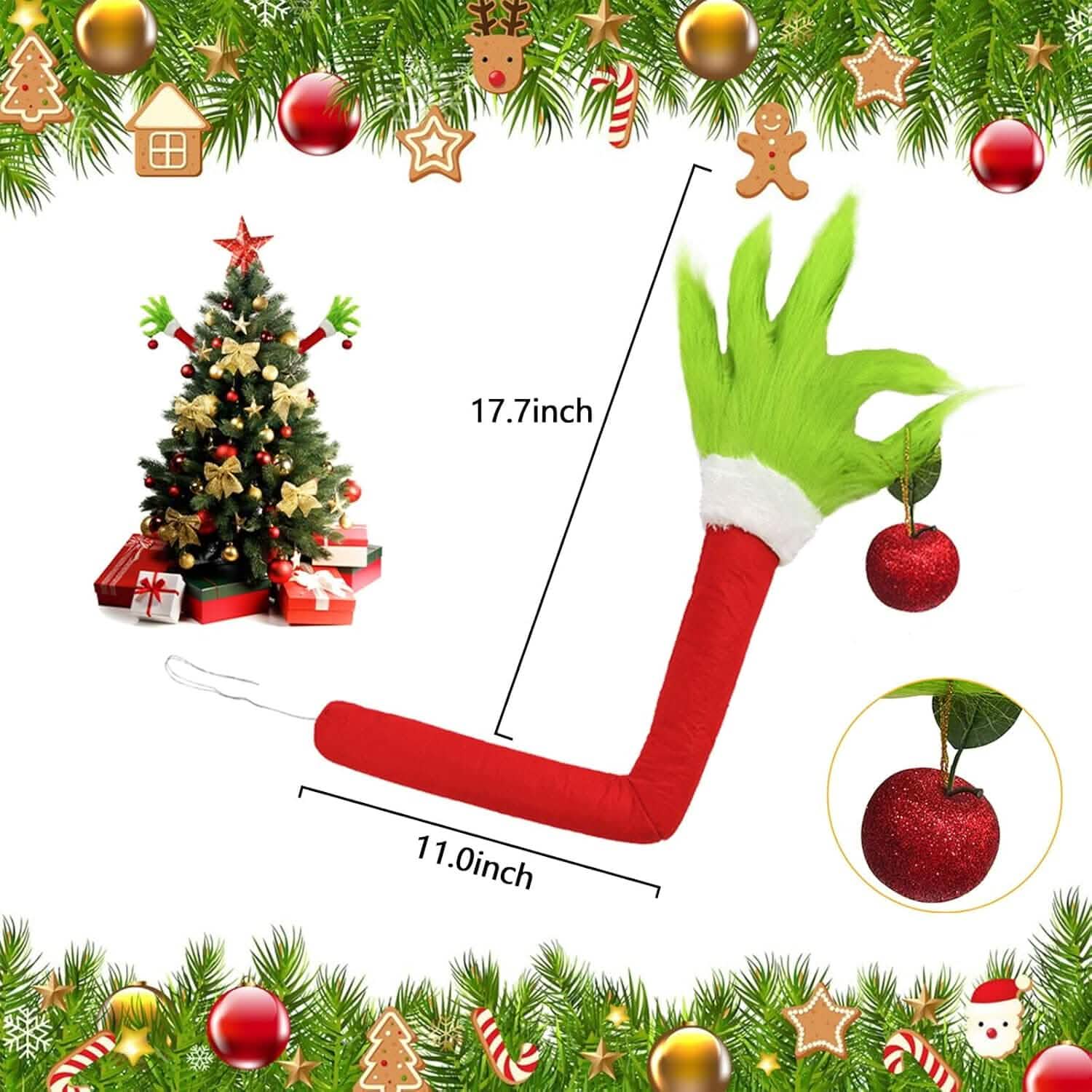 Furry Green Monster Elf Arms Hand for Christmas Tree Ornaments by DailySale