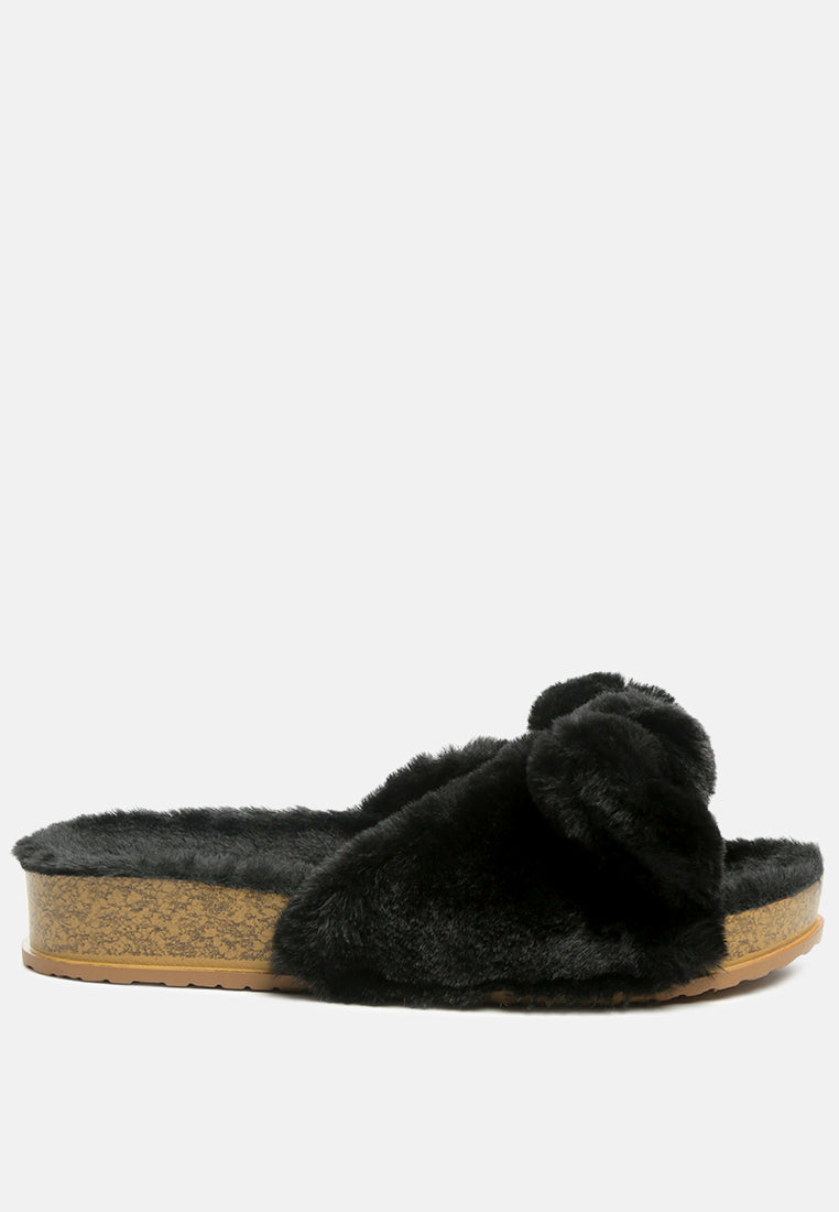 Fuzz Bow Fur Flats - Goddess Imports Marketplace