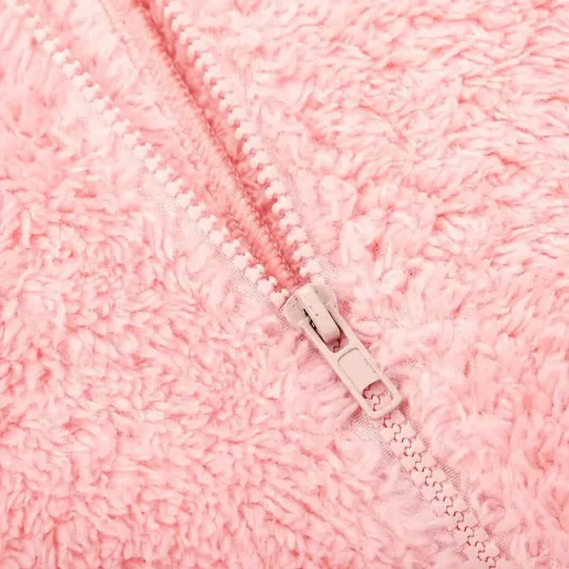 Fuzzy Hooded Pajama Jumpsuit For Music Festival, Long Sleeve Zipper Lingerie & Sleepwear by DailySale