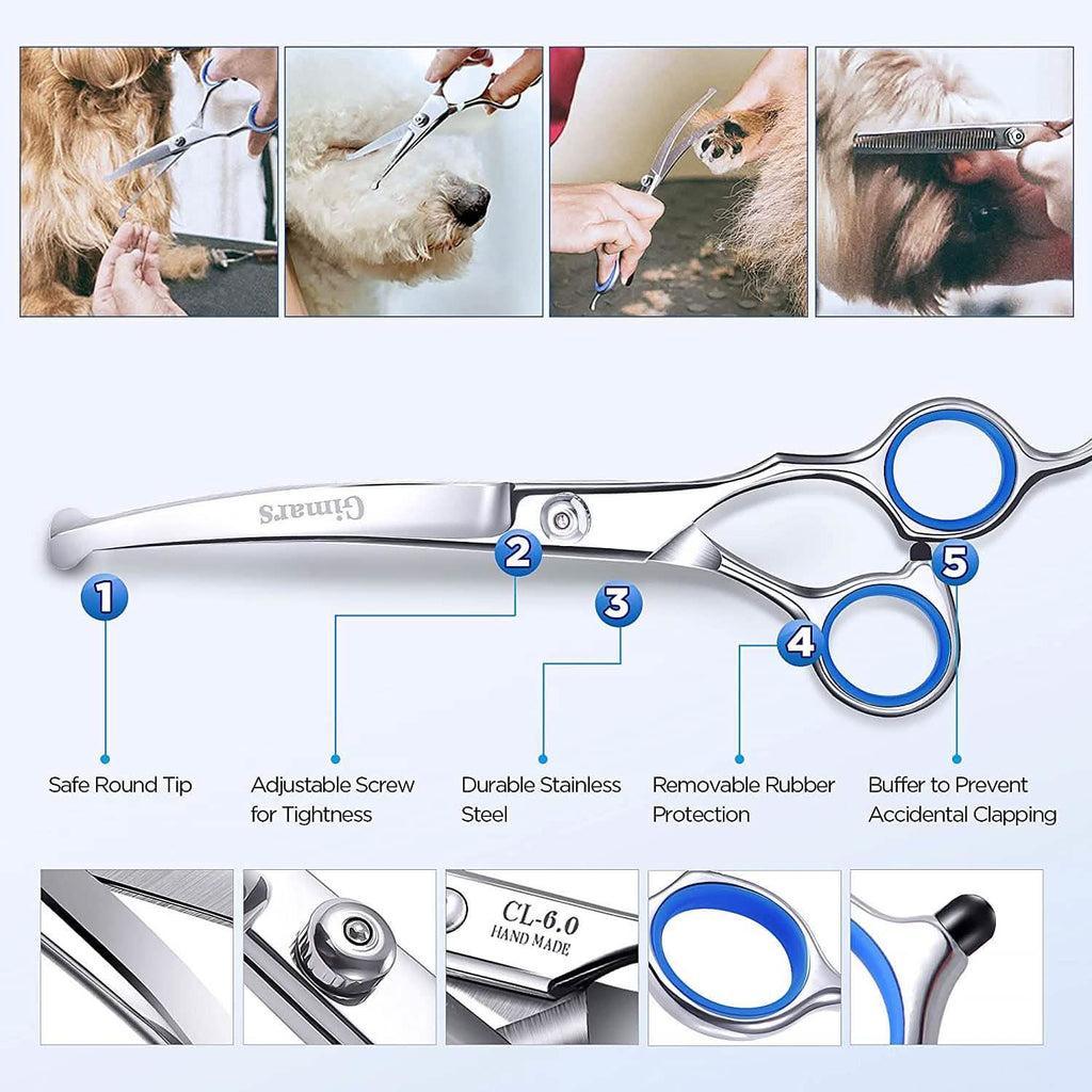 Gimars 6-in-1 Professional Stainless Steel Safety Pet Grooming Scissors by DailySale