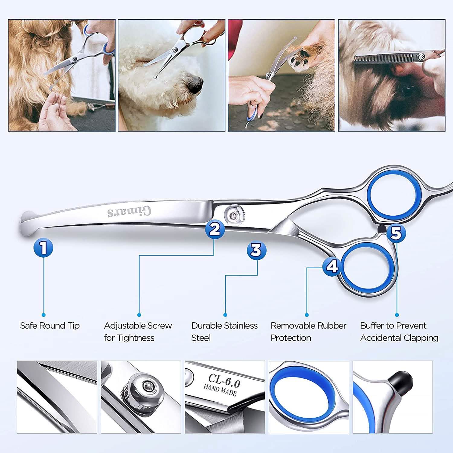 Gimars 6-in-1 Professional Stainless Steel Safety Pet Grooming Scissors by DailySale