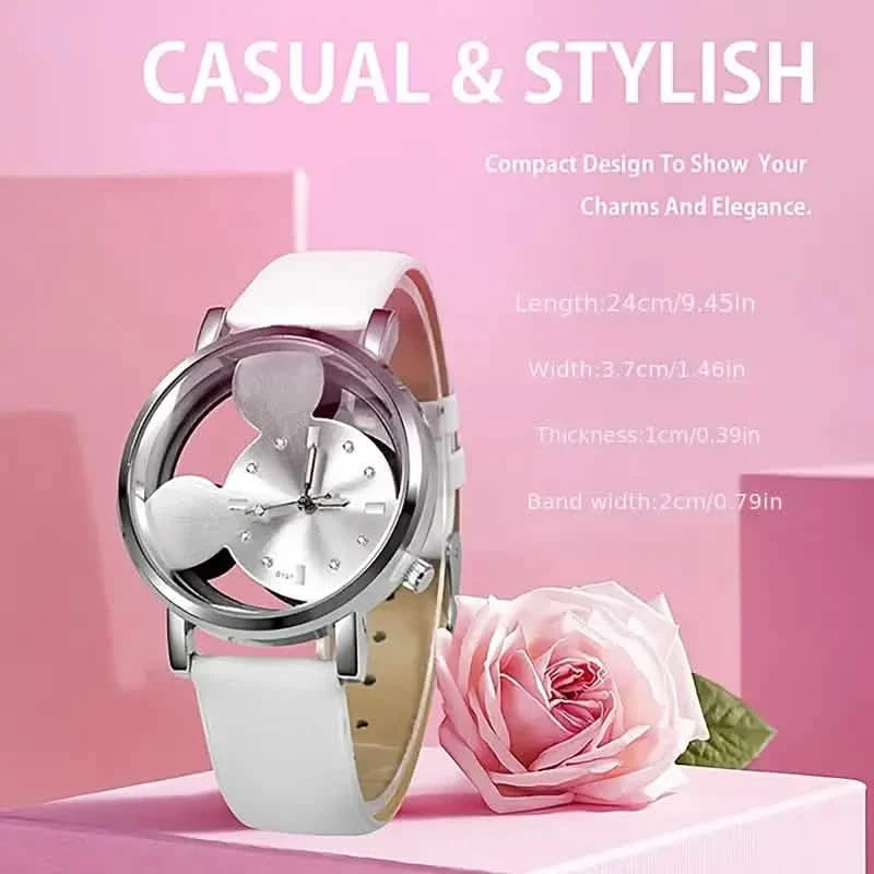 Girls Cute Elegant Hollow Out Mouse Quartz Watch With Faux Leather Band by DailySale