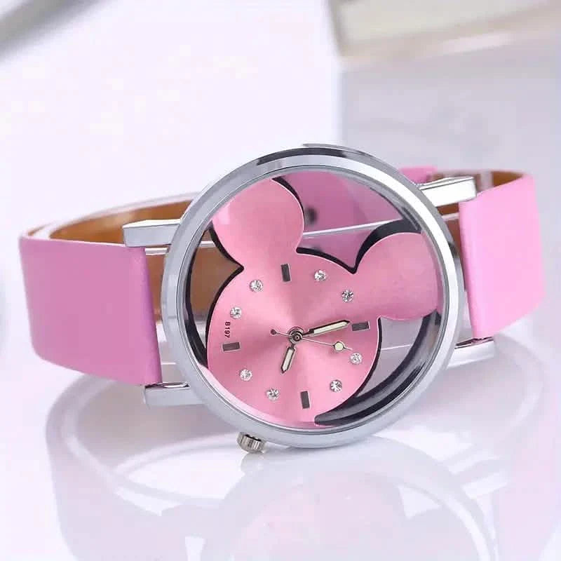 Girls Cute Elegant Hollow Out Mouse Quartz Watch With Faux Leather Band by DailySale
