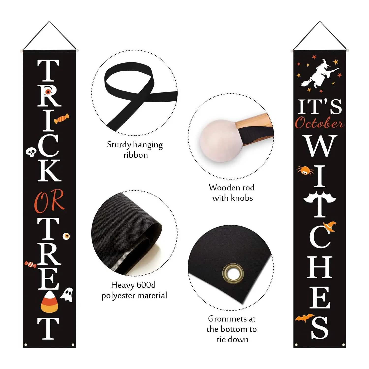 Halloween Porch Decoration October Witch Front Porch Banner Decorations by DailySale
