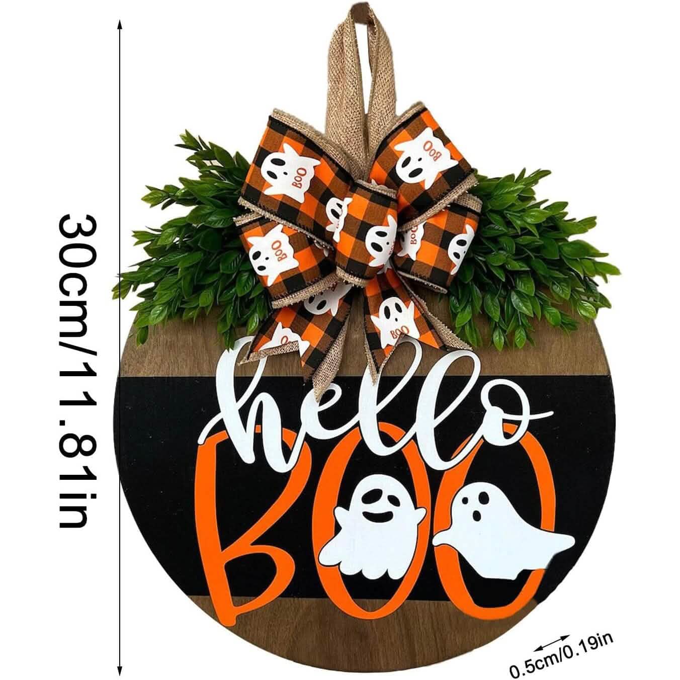 Halloween Round Wooden Board Front Door Decoration Wreath by DailySale