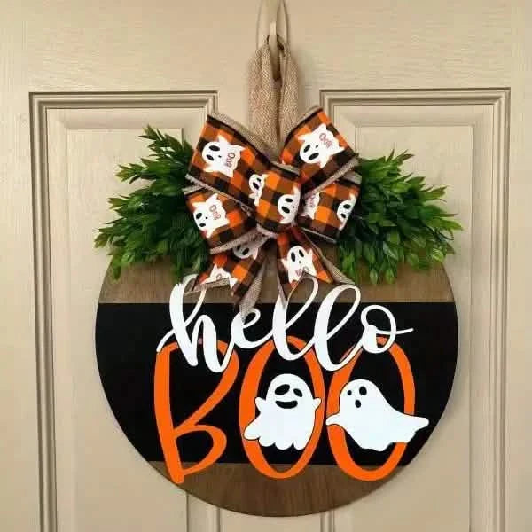 Halloween Round Wooden Board Front Door Decoration Wreath by DailySale