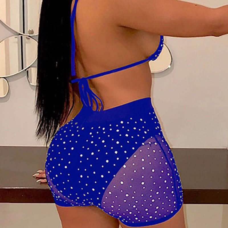 Halter See Through Sequins Mesh Bra & Shorts by DailySale