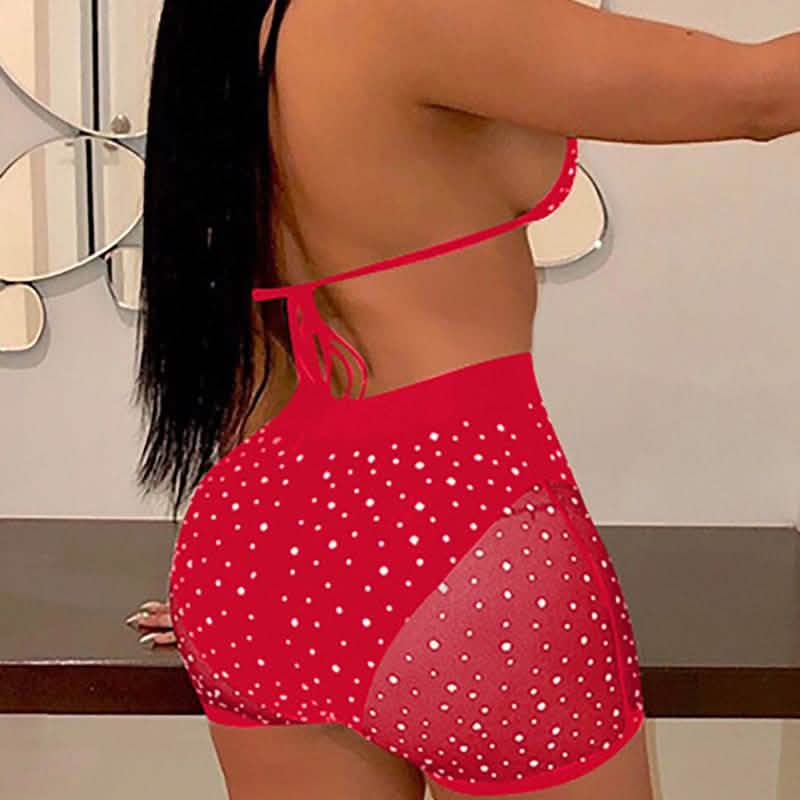 Halter See Through Sequins Mesh Bra & Shorts by DailySale