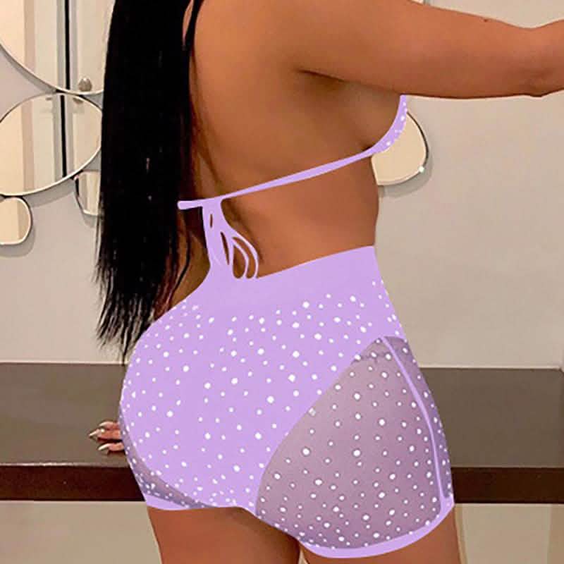 Halter See Through Sequins Mesh Bra & Shorts by DailySale
