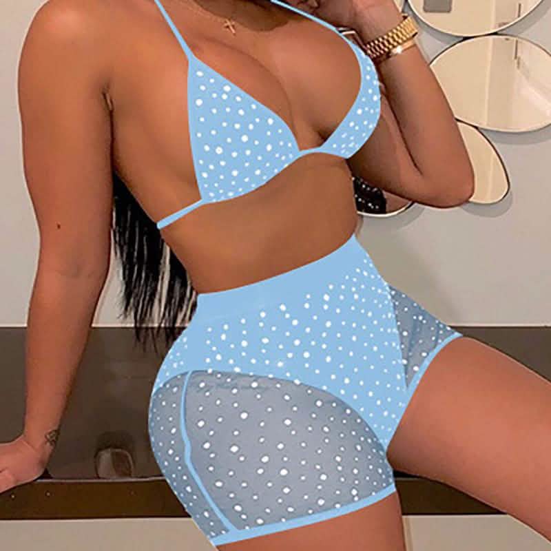 Halter See Through Sequins Mesh Bra & Shorts by DailySale