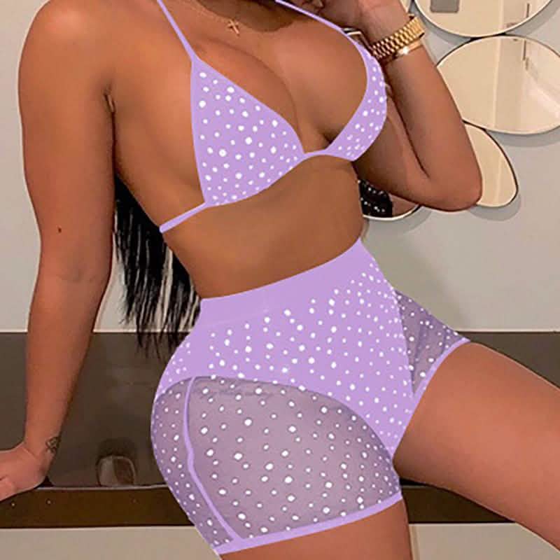 Halter See Through Sequins Mesh Bra & Shorts by DailySale