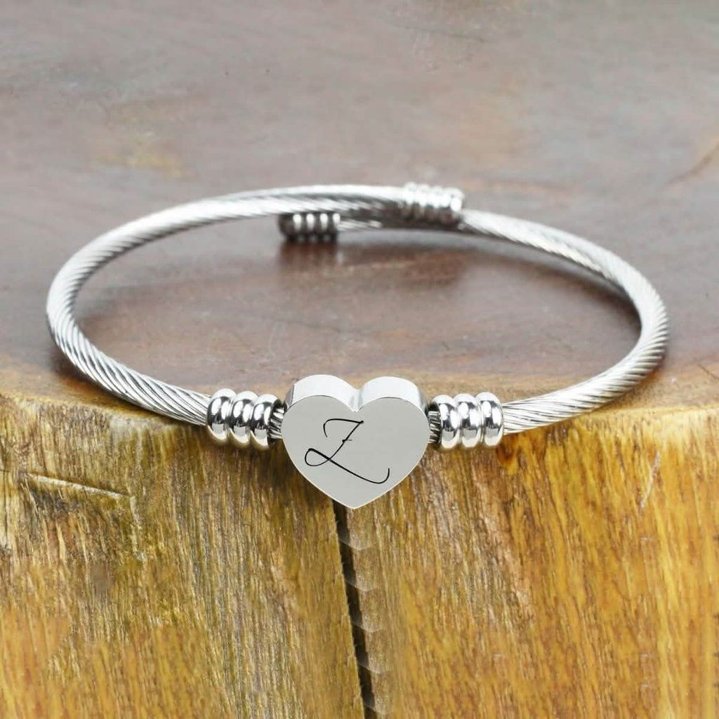 Heart Cable Initial Bracelet Hypoallergenic and Adjustable