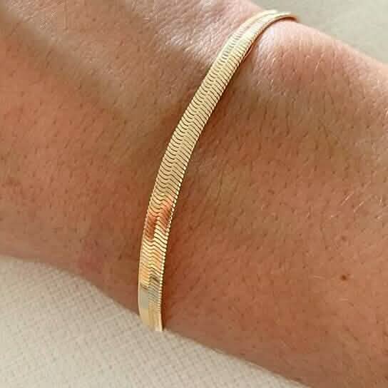 High Polish 18K Gold Filled Herringbone Bracelet, Gold, Herringbone Jewelry Necklace by DailySale