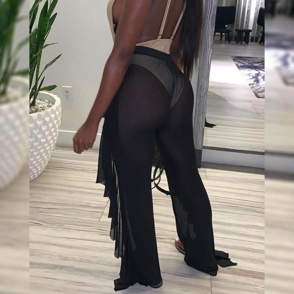 High Waist Sheer Mesh Ruffles Cover Up Pants by DailySale