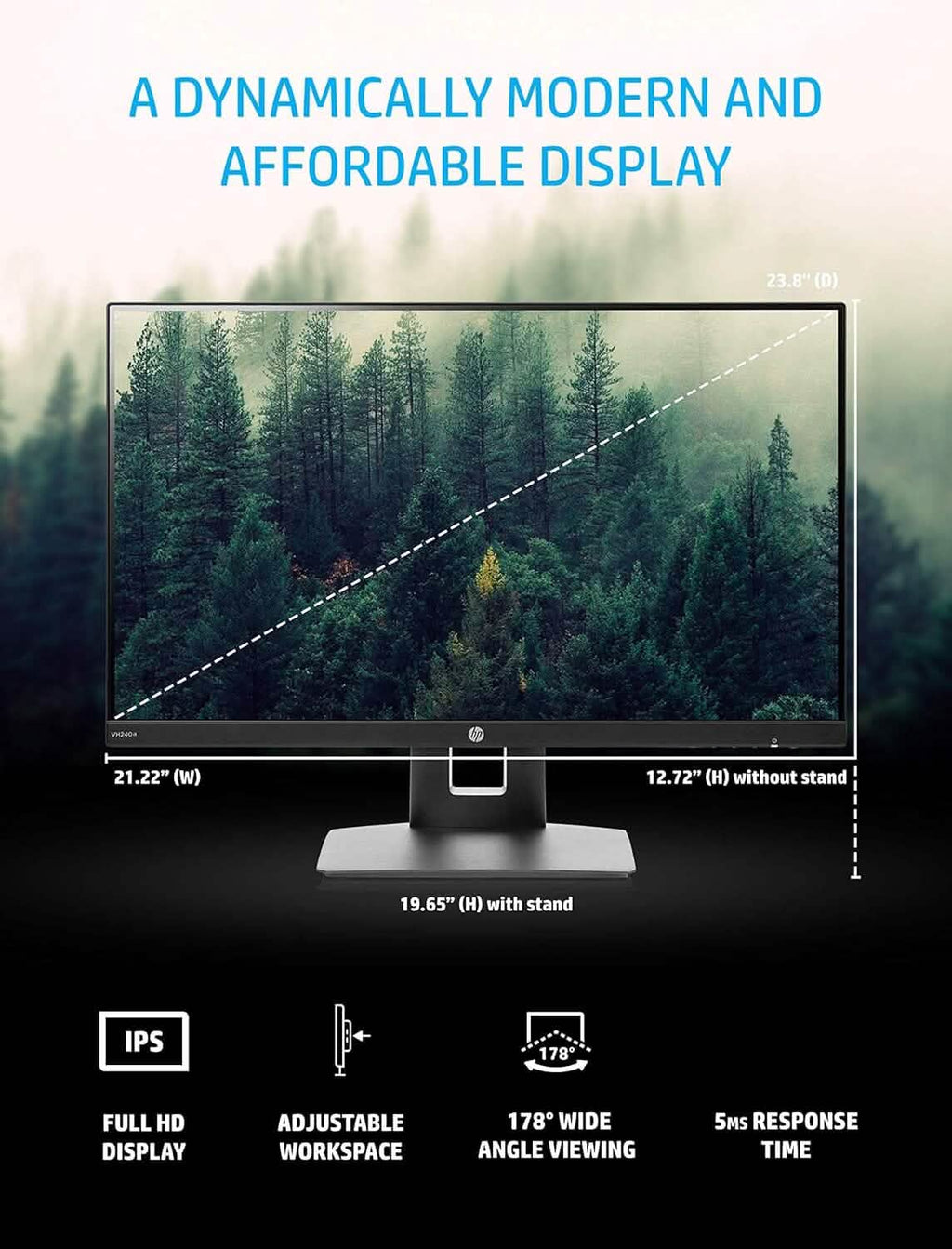 HP 23.8” VH240a IPS FHD LED Monitor HDMI VGA Speakers (Refurbished) by DailySale