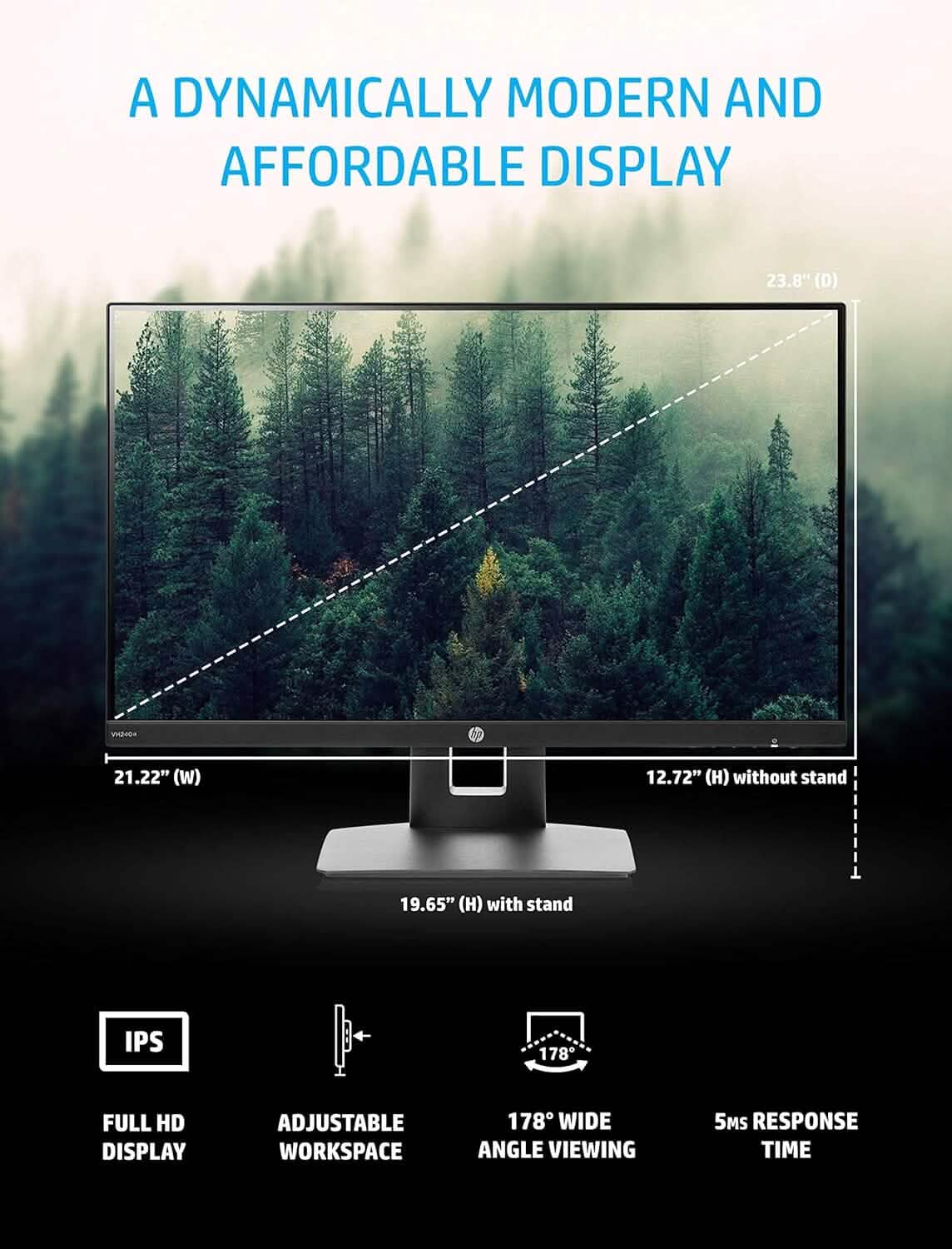 HP 23.8” VH240a IPS FHD LED Monitor HDMI VGA Speakers (Refurbished) by DailySale