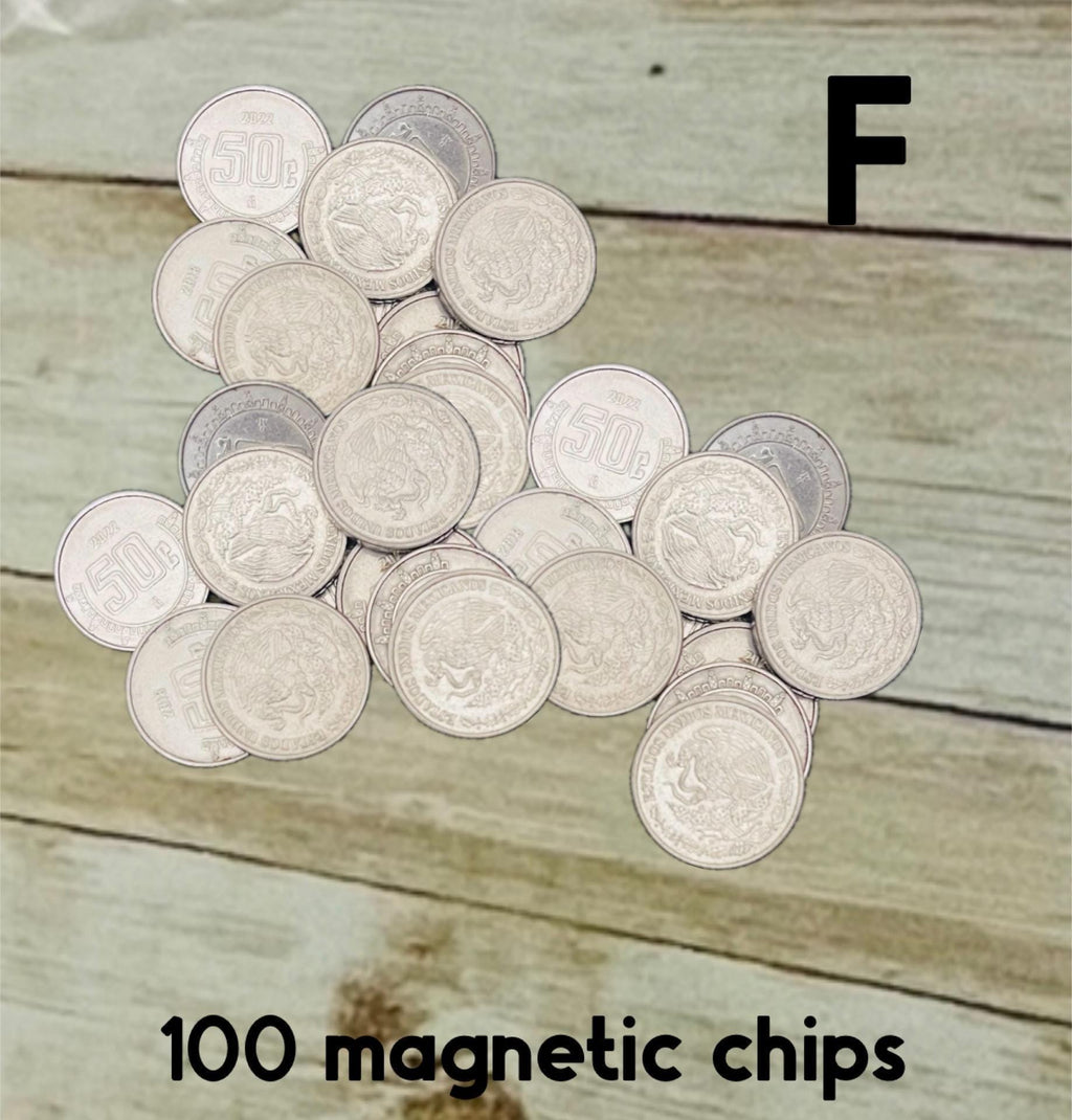 50 Monedas Mexicanas de Fichas Falsas de 50 Centavos para Jugar 50 Cent Magnetic Play Coins or Chips for Filling Bingo Cards by Chica Mexico