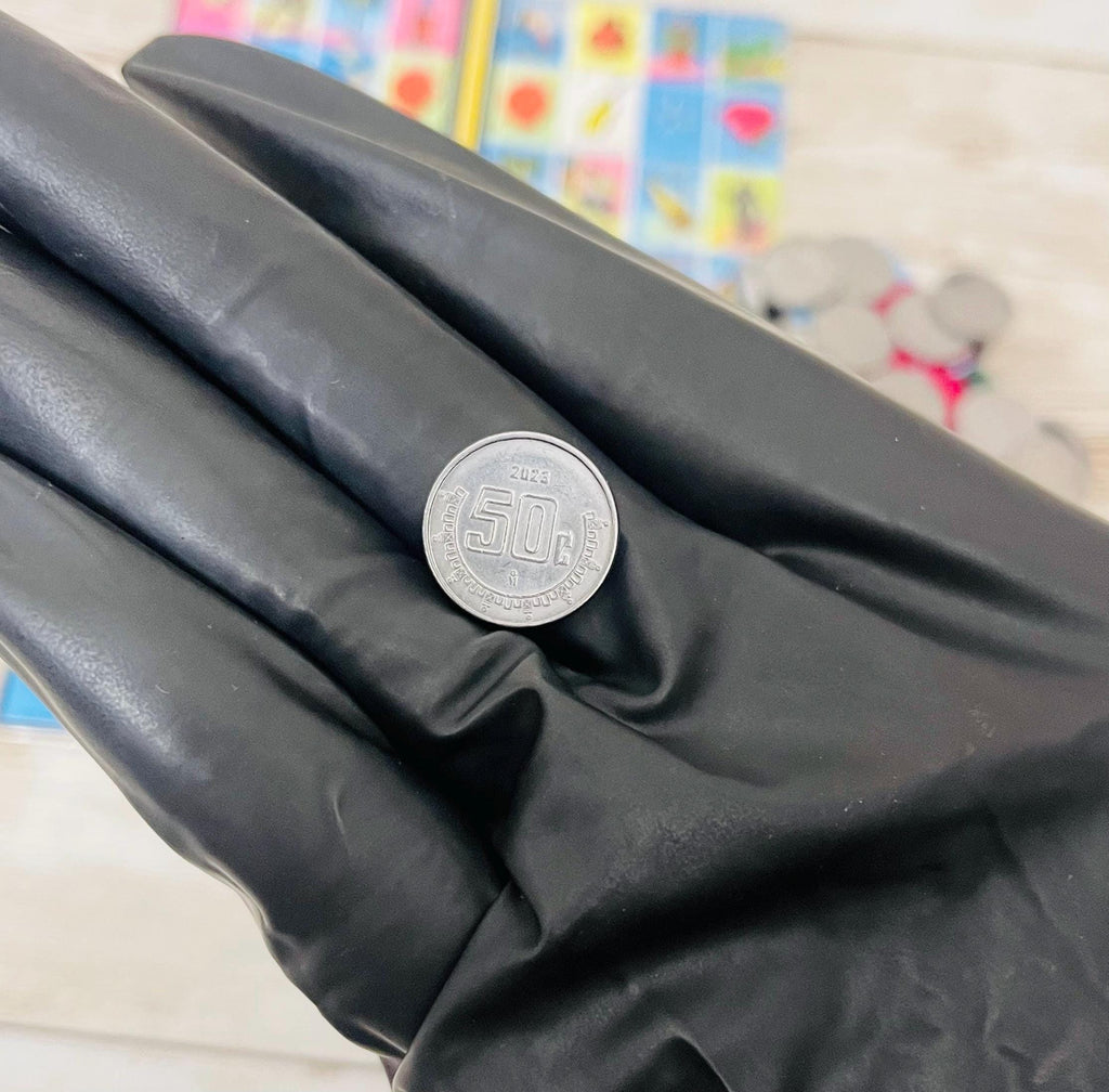 50 Monedas Mexicanas de Fichas Falsas de 50 Centavos para Jugar 50 Cent Magnetic Play Coins or Chips for Filling Bingo Cards by Chica Mexico