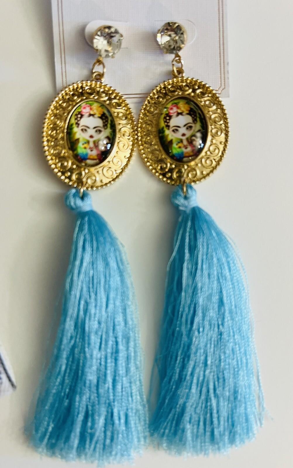 4 Piece Frida Kahlo Coin Bag, Zipper Bag, Mirror Set & Earrings by Chica Mexico