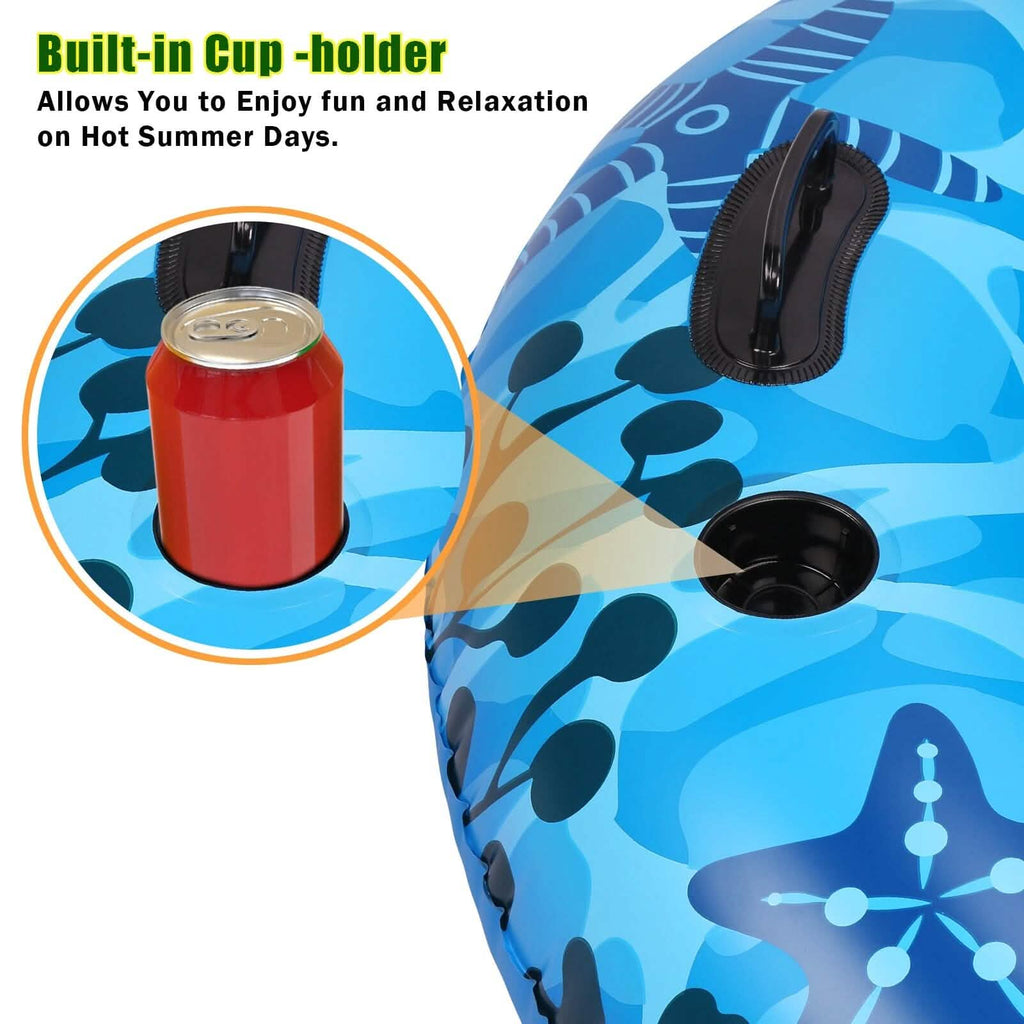 Inflatable Lounger Pool Float with Rubber Handle and Drink Holder by DailySale