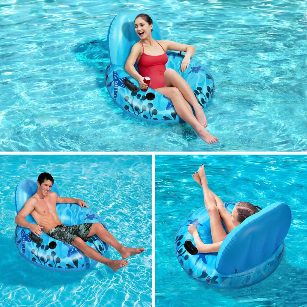 Inflatable Lounger Pool Float with Rubber Handle and Drink Holder by DailySale