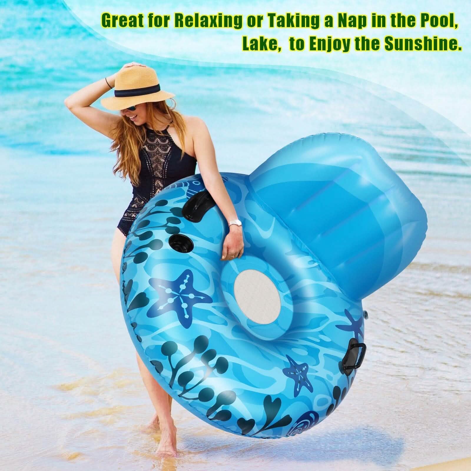 Inflatable Lounger Pool Float with Rubber Handle and Drink Holder by DailySale