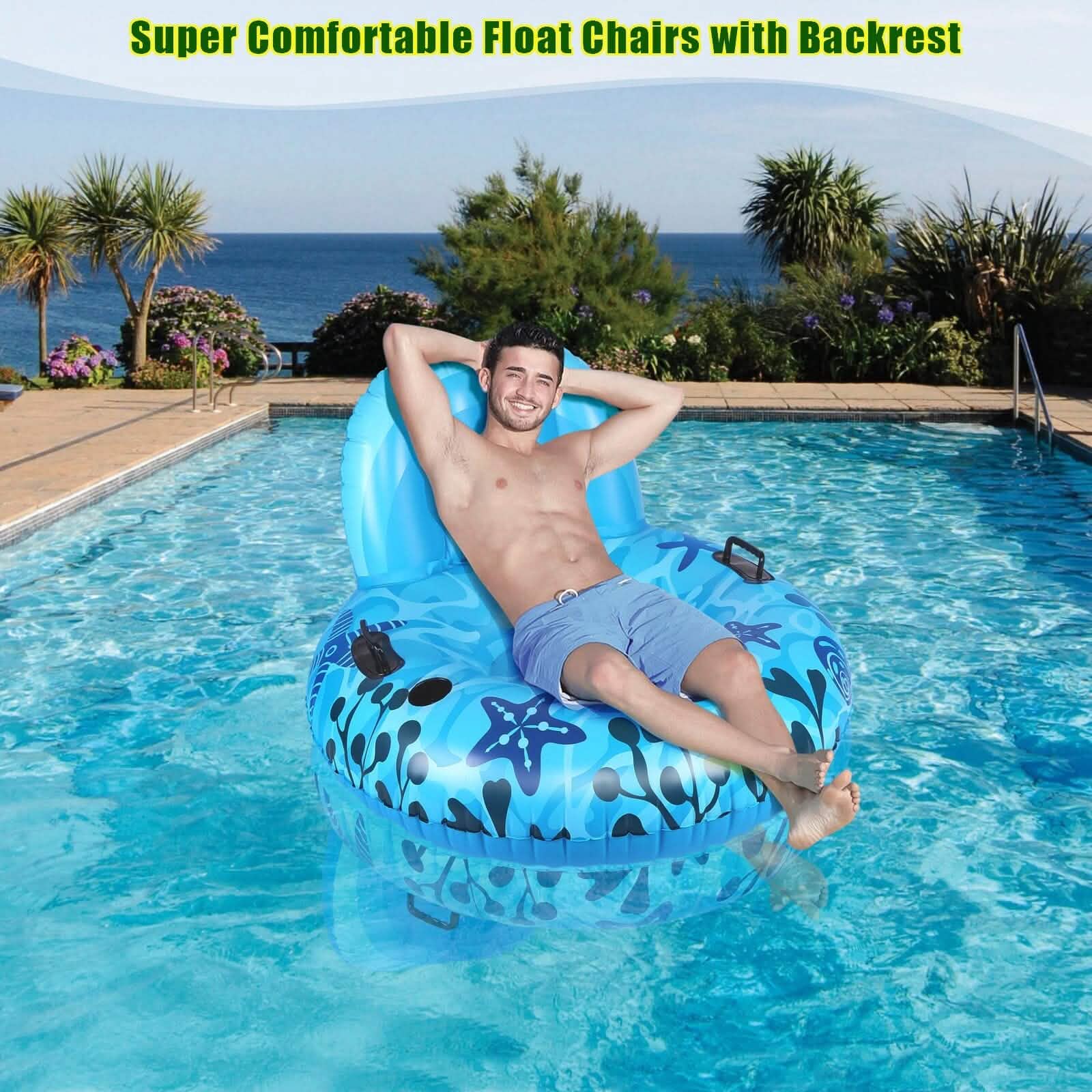 Inflatable Lounger Pool Float with Rubber Handle and Drink Holder by DailySale