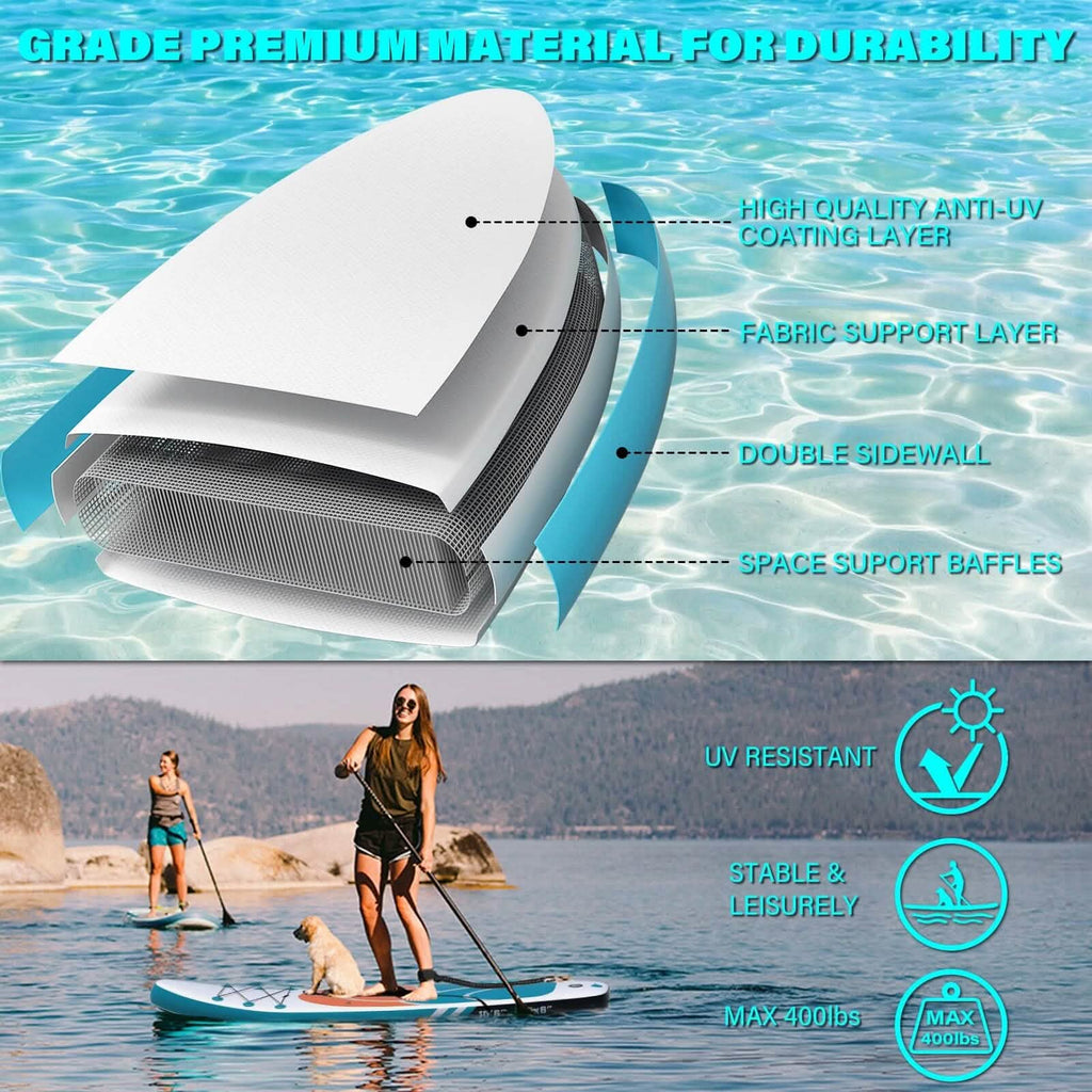 Inflatable Paddle Board Stand up Adults with Adjustable Paddle and Removable Fin Orange by DailySale