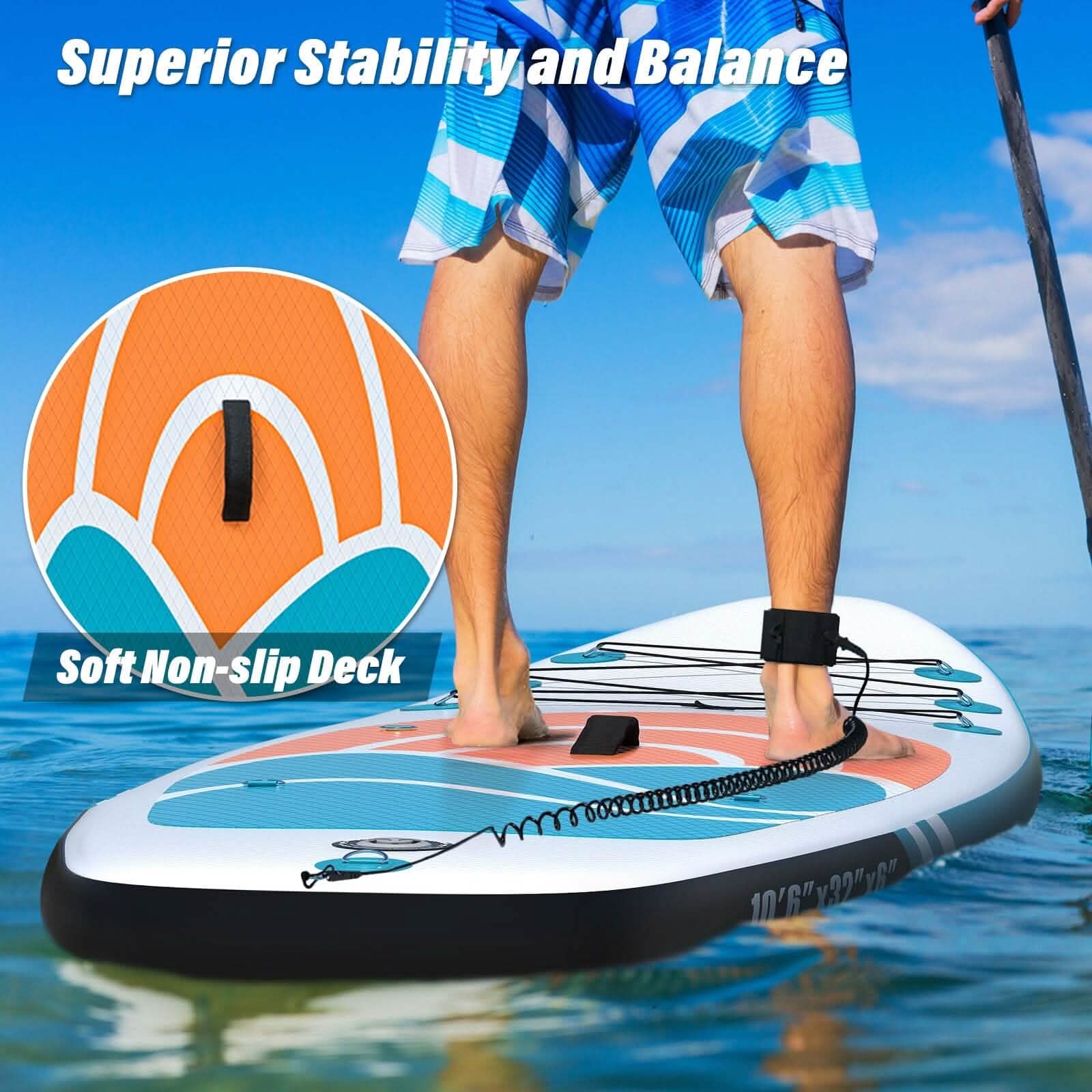 Inflatable Paddle Board Stand up Adults with Adjustable Paddle and Removable Fin Orange by DailySale