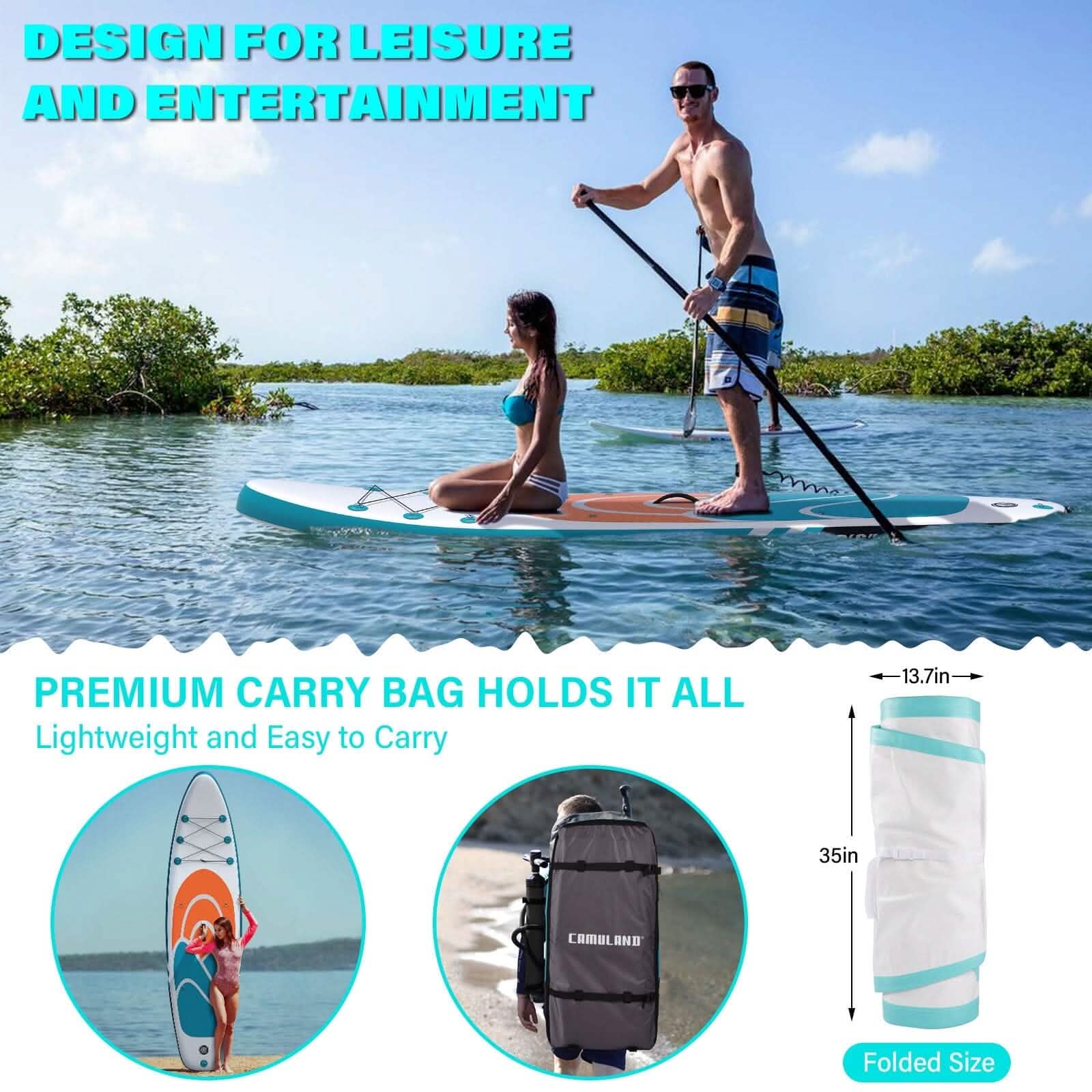 Inflatable Paddle Board Stand up Adults with Adjustable Paddle and Removable Fin Orange by DailySale