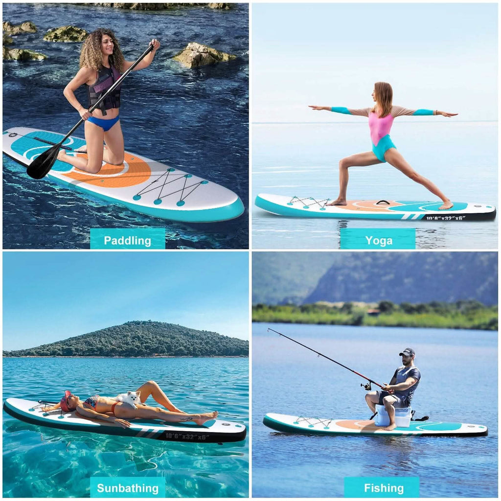 Inflatable Paddle Board Stand up Adults with Adjustable Paddle and Removable Fin Orange by DailySale