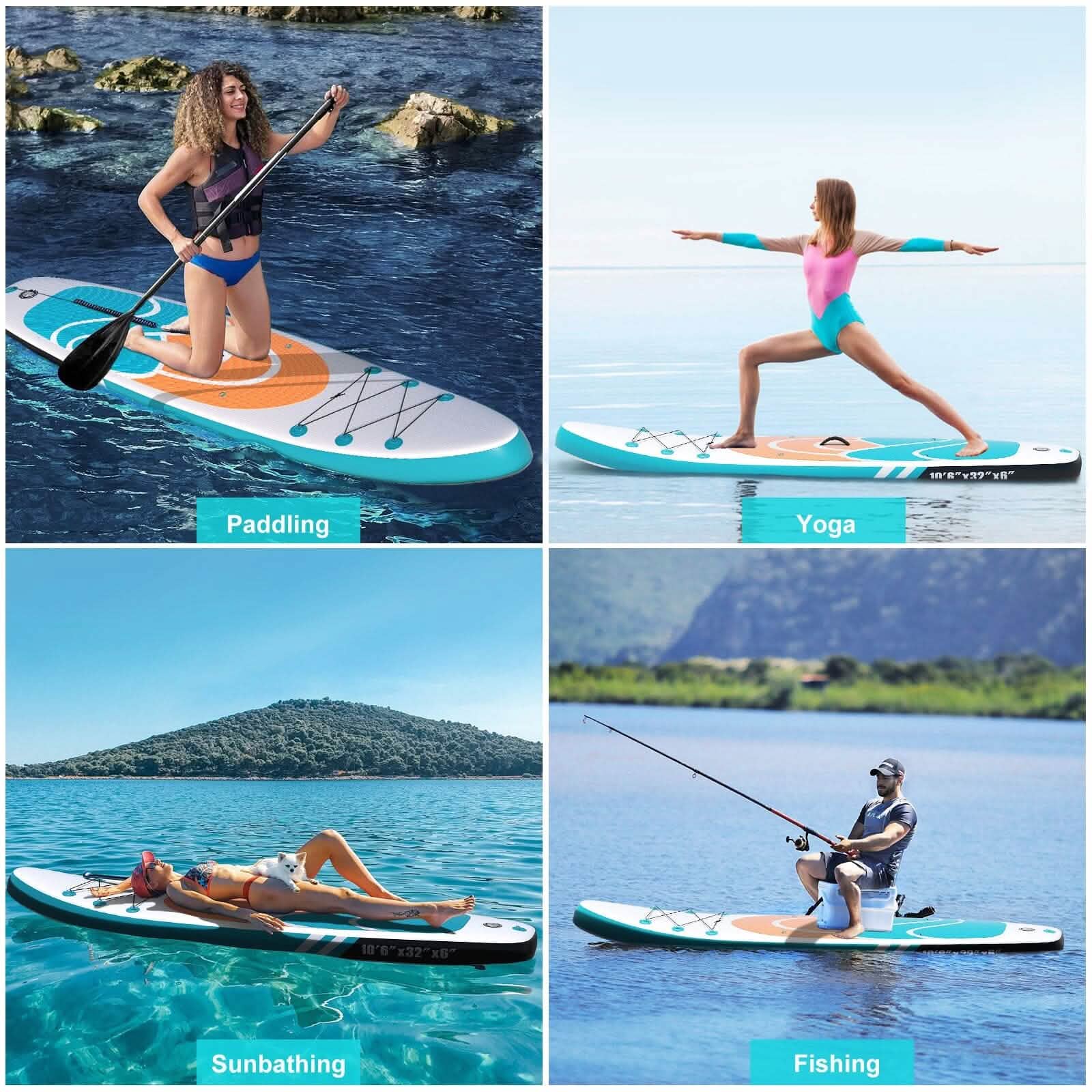 Inflatable Paddle Board Stand up Adults with Adjustable Paddle and Removable Fin Orange by DailySale