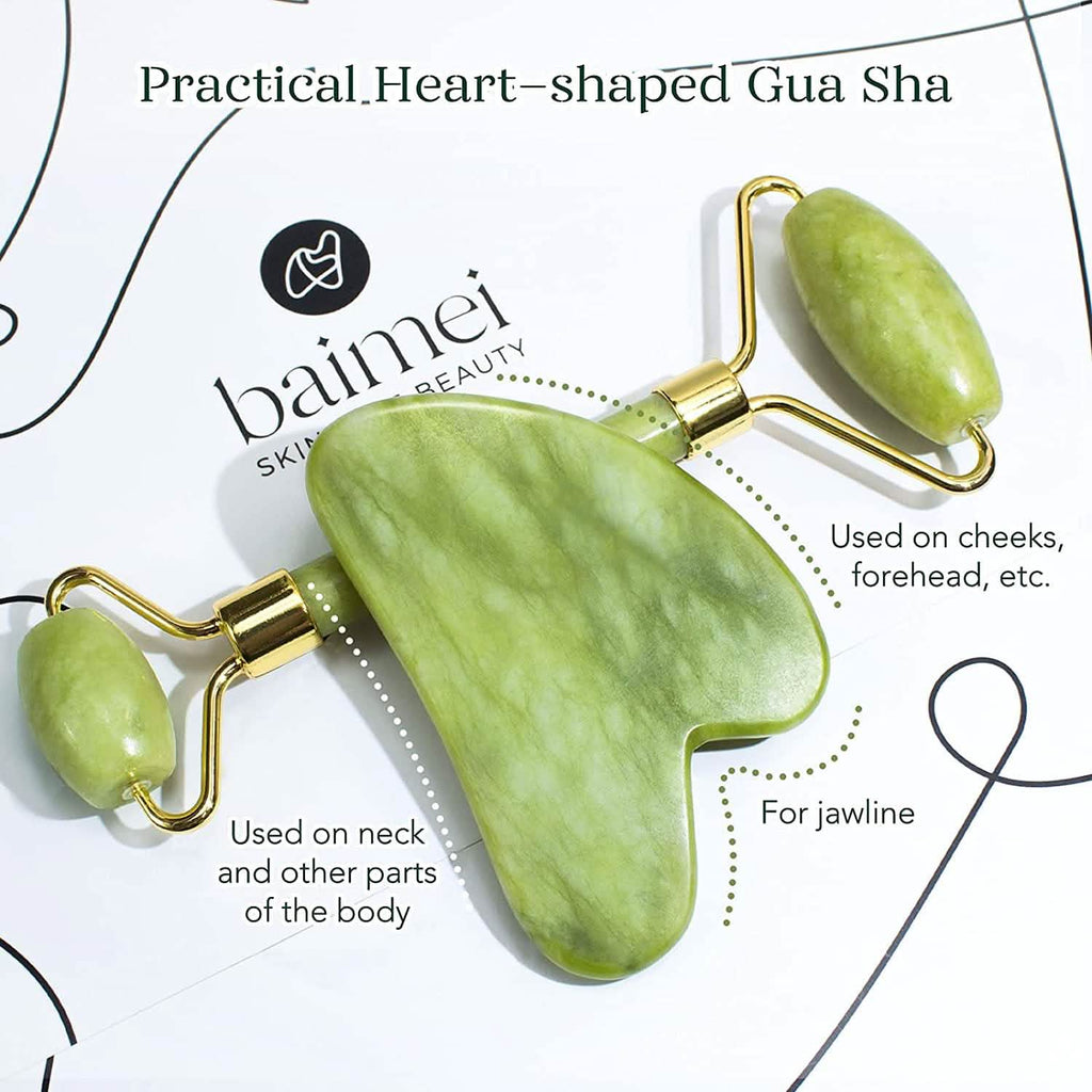 Jade Roller & Gua Sha Set Facial Beauty Tools Face Roller Skin Massager by DailySale