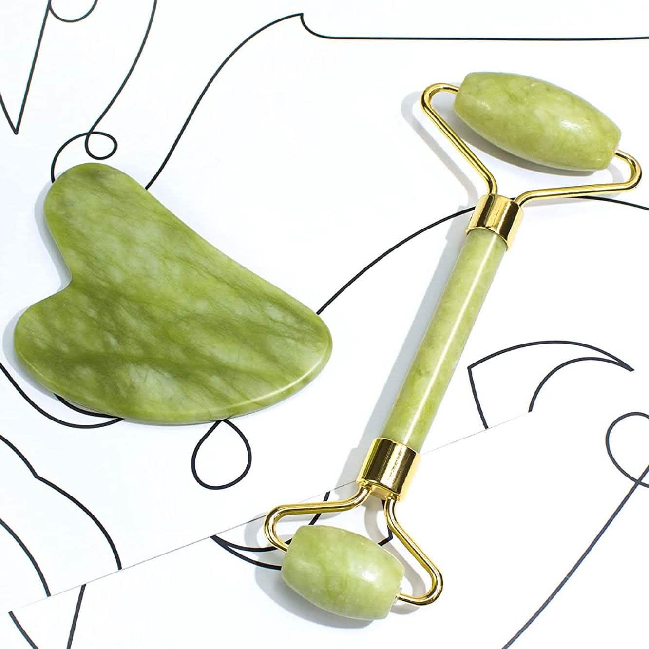 Jade Roller & Gua Sha Set Facial Beauty Tools Face Roller Skin Massager by DailySale