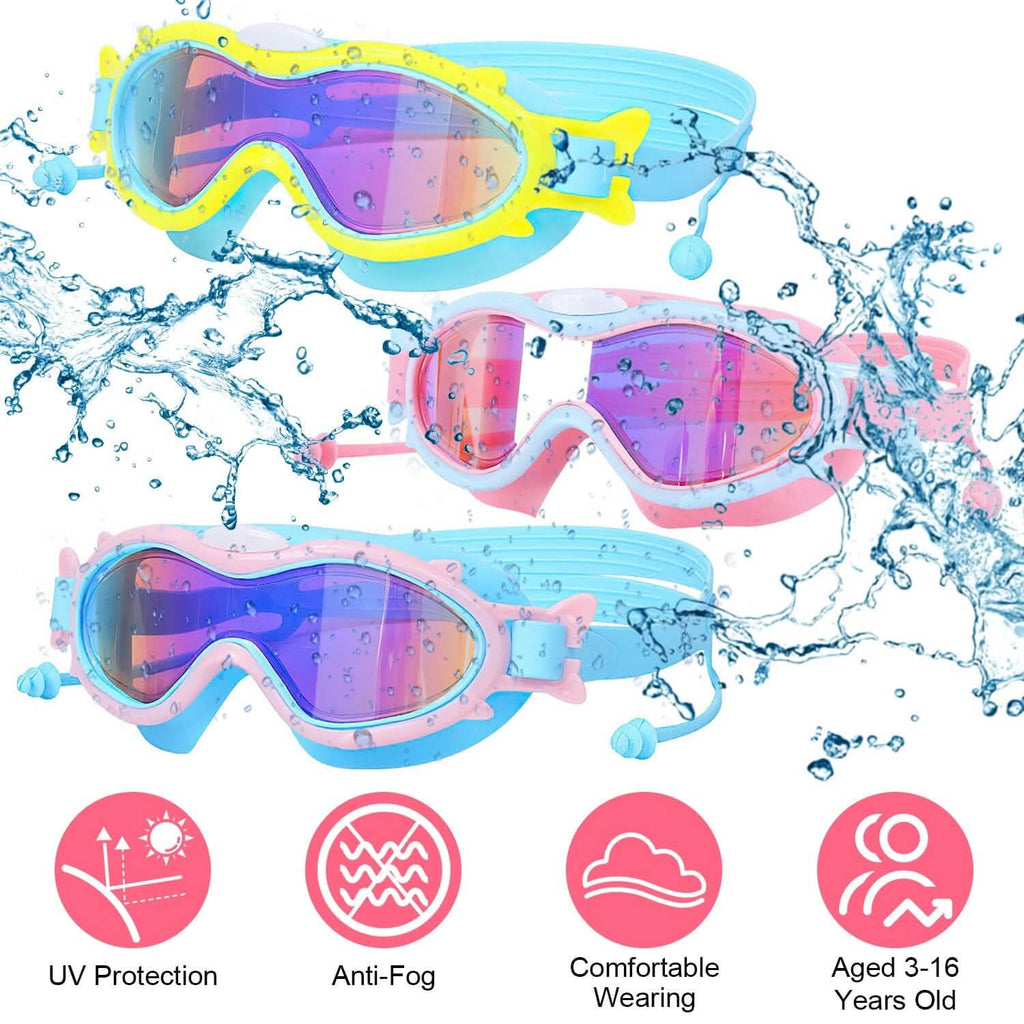 Kids Swim Goggles with Ear Plugs UV Protection Anti-Fog Leak Proof by DailySale