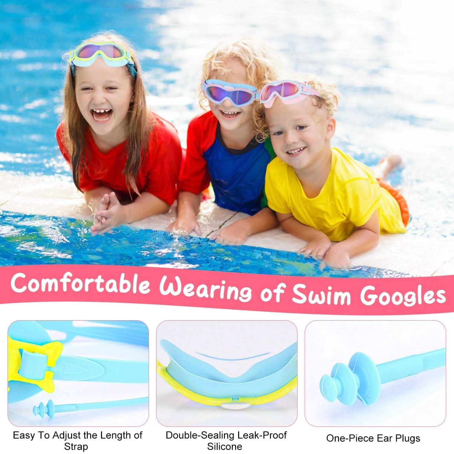 Kids Swim Goggles with Ear Plugs UV Protection Anti-Fog Leak Proof by DailySale